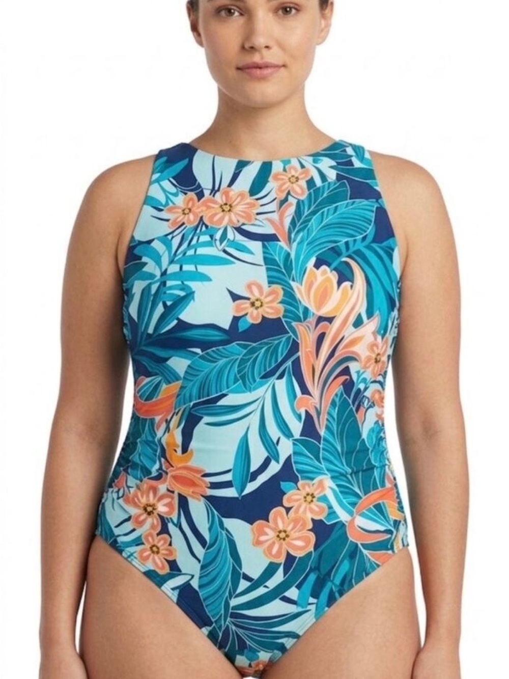 Jantzen One Piece High Neck Criss Cross Supportive Tummy Control One Piece NEW